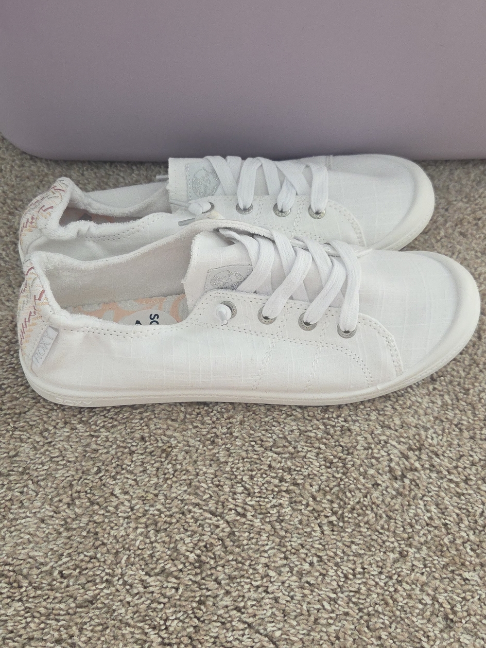Roxy White Sneakers with Pale Pink Floral Insole
